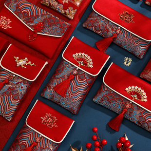 速发2024新款结婚红包布意刺绣大红包红改口创艺随份子袋包袋子