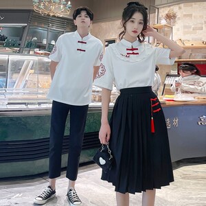 速发夏上旗袍季衣改良复古情业装汉服套装演出服学生毕侣中国风班