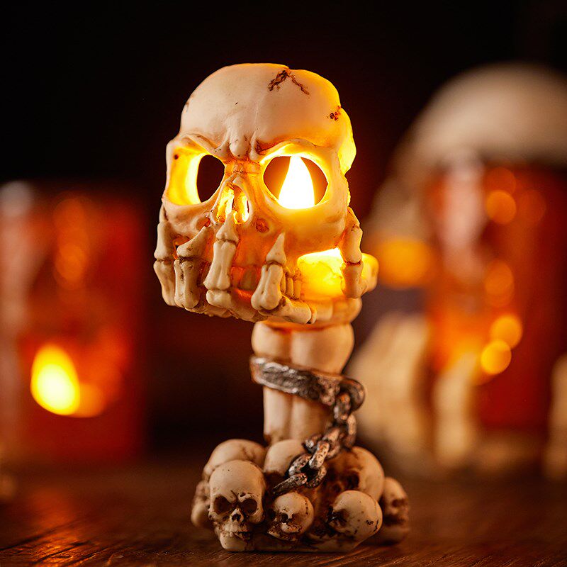 速发圣节场景布置道具恐怖骷髅头骨烛摆酒吧台装饰品装扮氛围V件