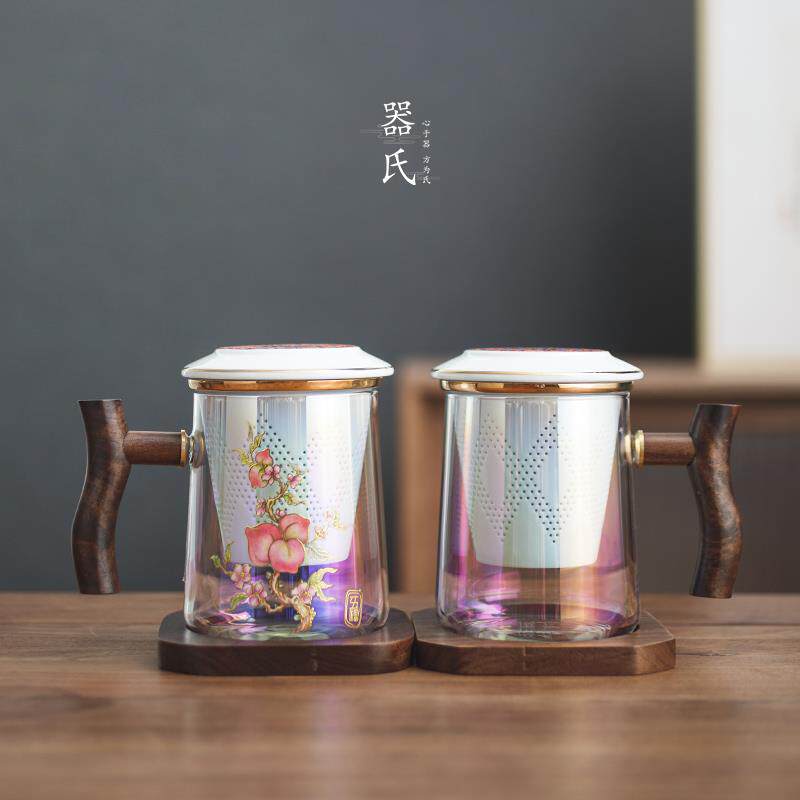 速发器氏+五福寿桃四件杯茶水分离泡茶杯家用喝茶水杯防烫送礼办