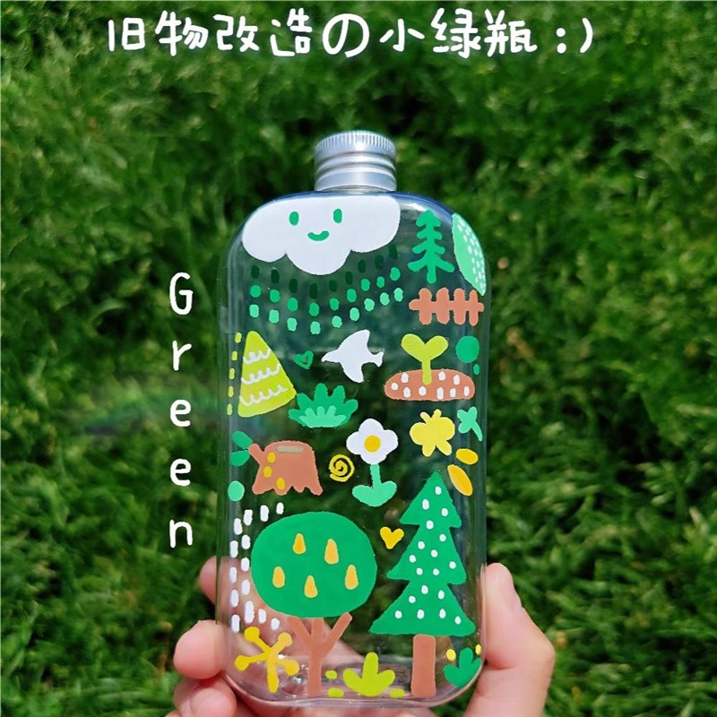 速发手绘玻璃瓶儿童手工材料包彩绘涂鸦幸运星瓶子创意画画花瓶