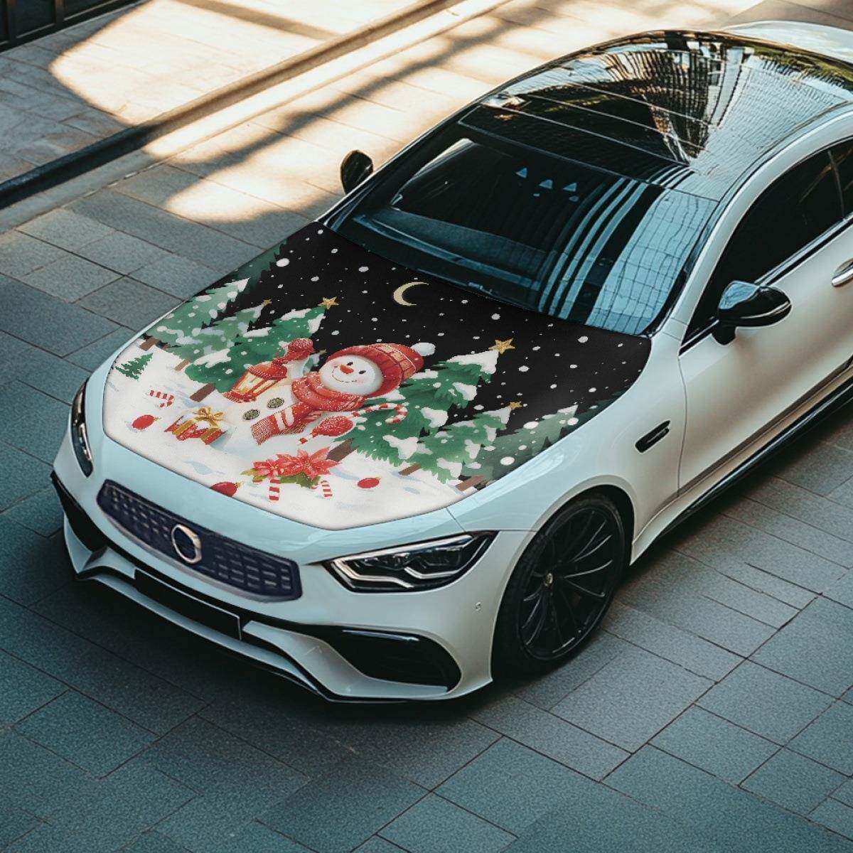 GDA车车衣罩轿泳装布料罩圣诞老人驾麋鹿车雪橇图案节饰日装车套