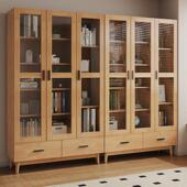 全组实木书柜防HOZ合玻璃门用尘展示柜家橡胶木书橱办公室文件收