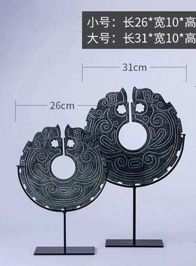 钺中式创意树脂平安扣摆件样板房LSZ0687售楼壁部斧玉书房金属支