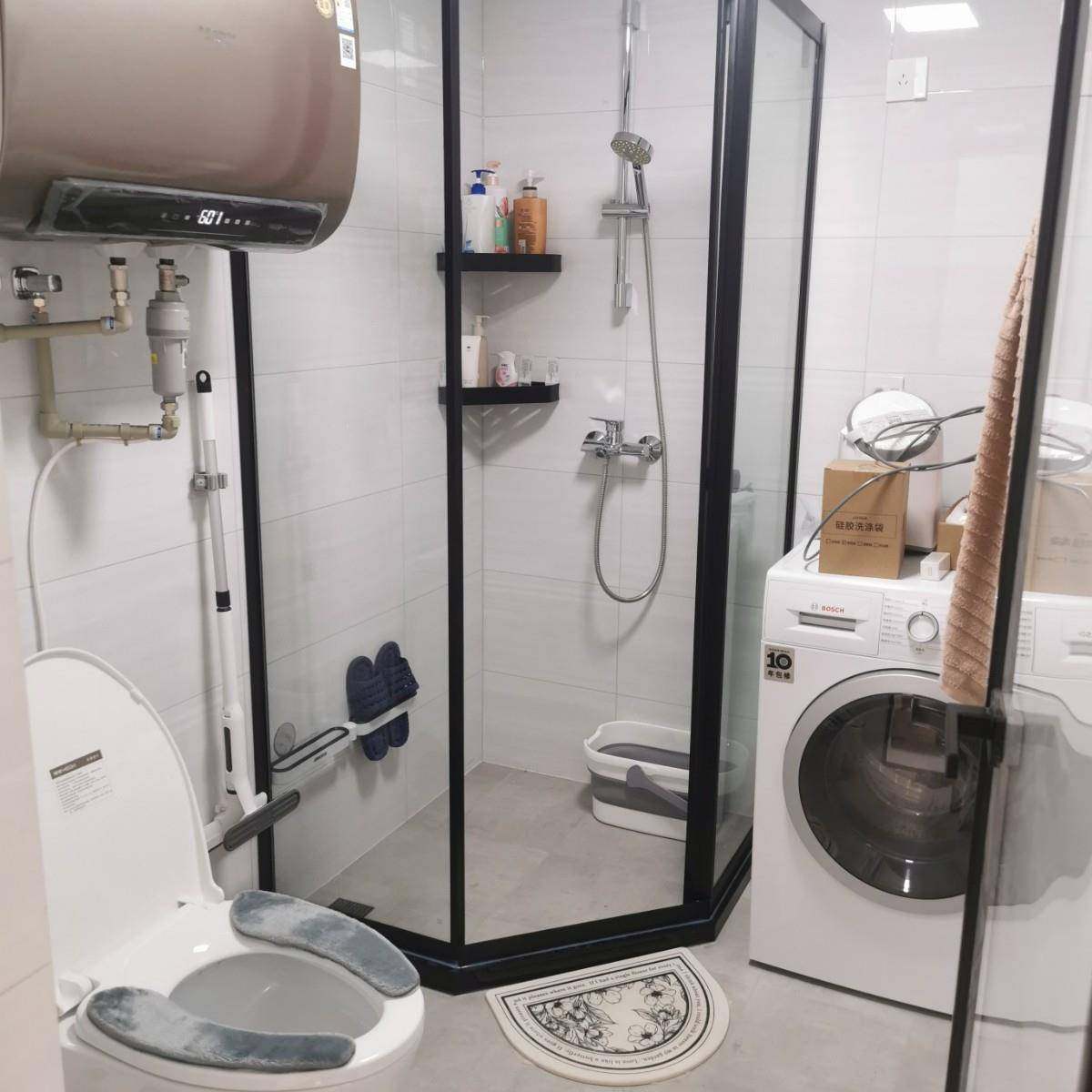 酒店程170淋浴房半隔断挡水玻璃门卫生间室工干湿分离浴不洗手台