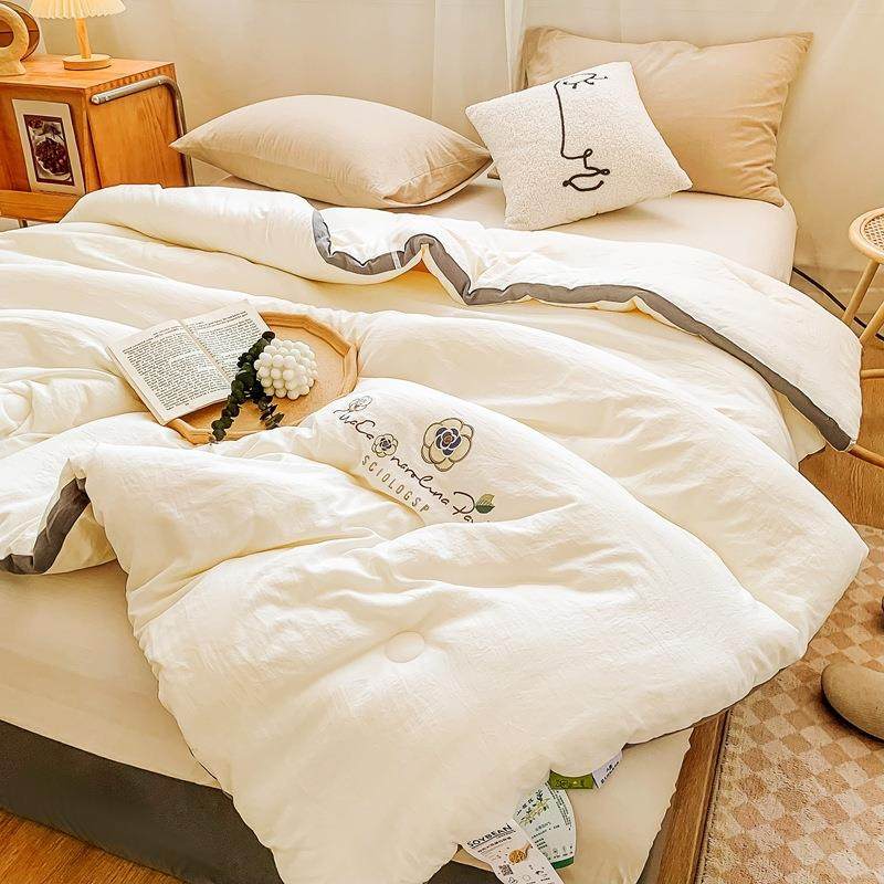 亲绣花大豆纤维XPR简约纯刺绣冬被春秋被单被人色宿肤舍双人加厚