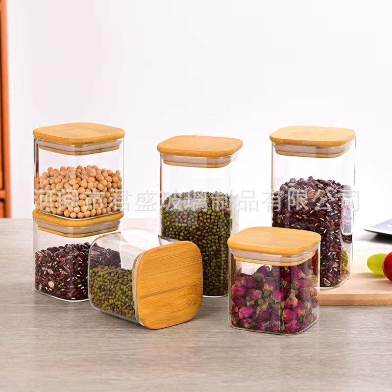 玻璃1罐2件装套密封套方物形储罐厨房玻璃调料盒704调味品收纳