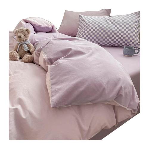 纯色纯棉水洗棉床床上四件0套10棉品被套学生宿舍床单人三件EX220