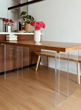 轻法式复古原木亚椅克力餐桌饭桌子悬浮形客厅实CZ-20552木吃长方