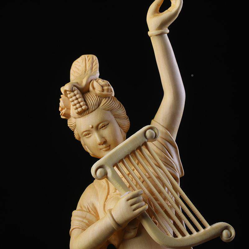 黄杨木木典四音美摆件实雕刻敦煌飞天仕女家古居ali-7141木女质文