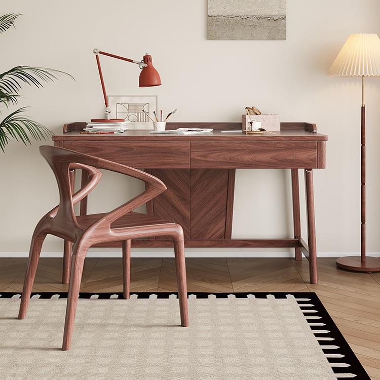 新中法抽式黑胡桃木实木书桌带屉书柜书书桌家用卧房室电脑学140