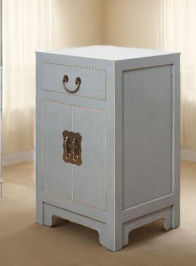 新中式木仿复实古榆木床头柜做旧卧室61274迷你小柜彩绘玄古关边