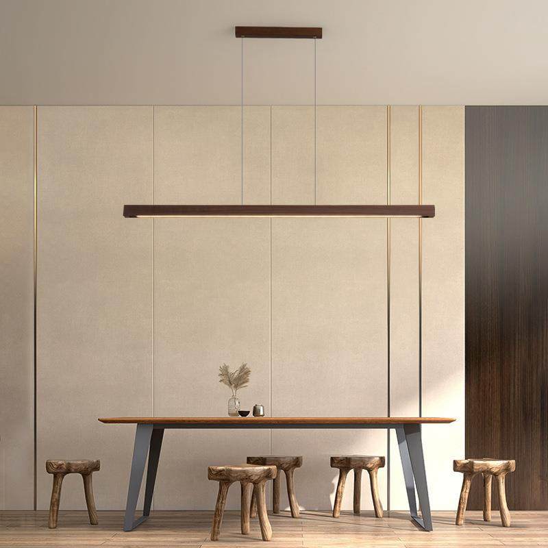 胡桃木色餐厅吊325灯式简约灯实木ld具日新中e式茶室灯长条书房餐