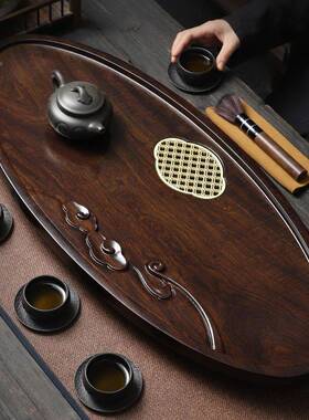 整块黑檀木茶盘实木台tfq2529长茶方形用家海简约大小号干泡排水