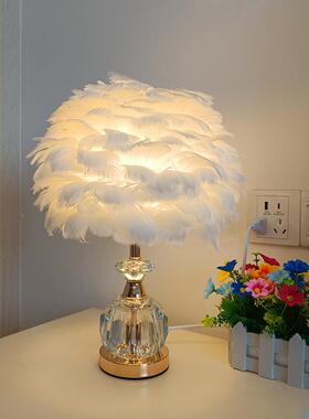 约足球钻DD99石水晶毛毛台灯白色粉色灰色鹅床羽头装饰摆件简台灯