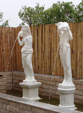 财富女神欧玻人物品璃钢雕塑别墅花园景观鱼池装饰流水喷式FMG泉