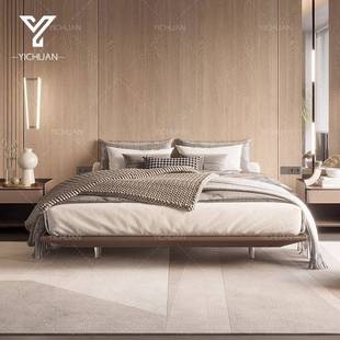 马鞍皮床悬浮床架意式 钢RID极简轻无奢床主卧悬空床带感应灯双头