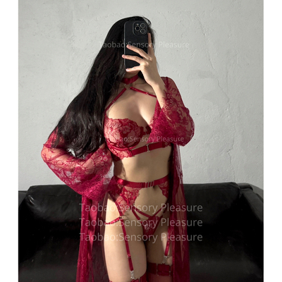 SENPLE高级酒红聚拢挂脖刺绣透视