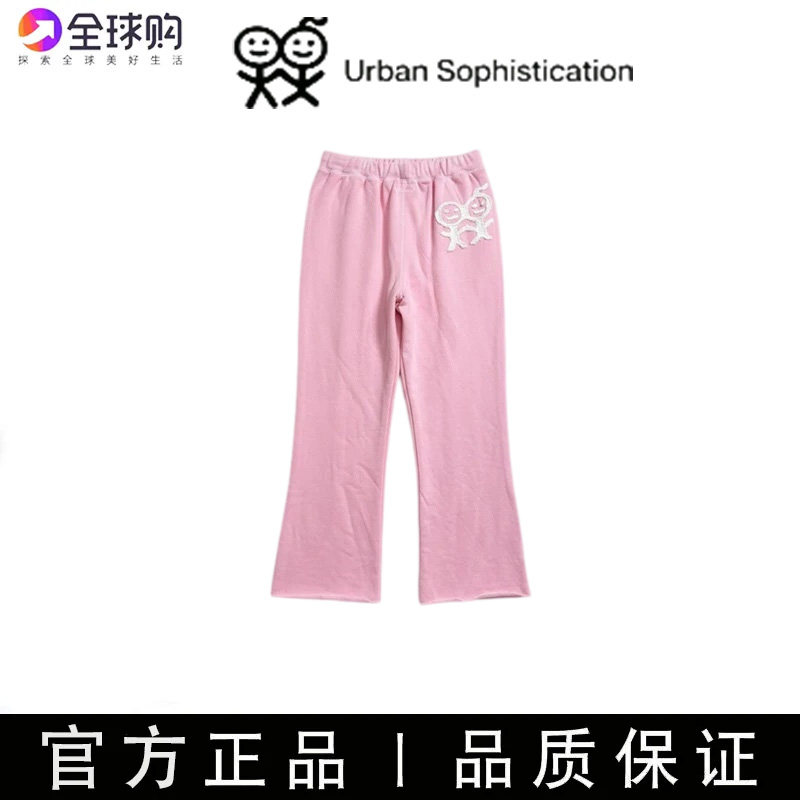 正品urban sophistication火柴人 刺绣微喇休闲裤抽绳高腰长裤女