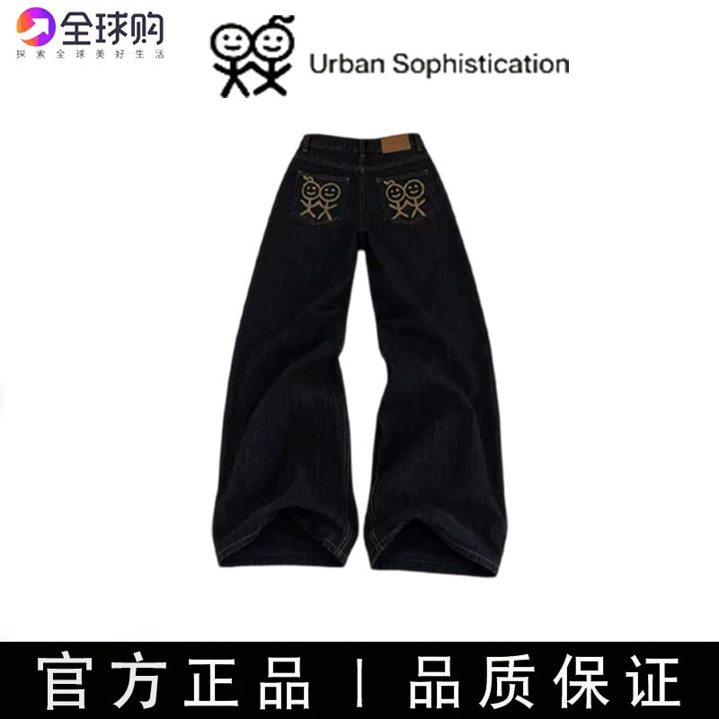 韩系火柴人刺绣男直筒牛仔裤