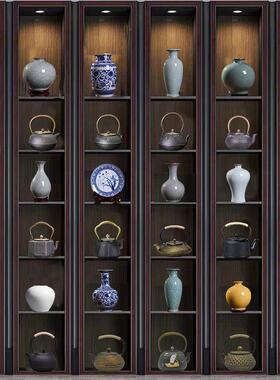 样板房软装博古架茶柜中式茶壶铁壶陶瓷花瓶茶室茶馆高档复古摆件