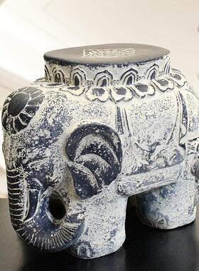 新中式客厅换鞋凳子大象动物石凳玄关摆件装饰工艺品户外仿古矮凳