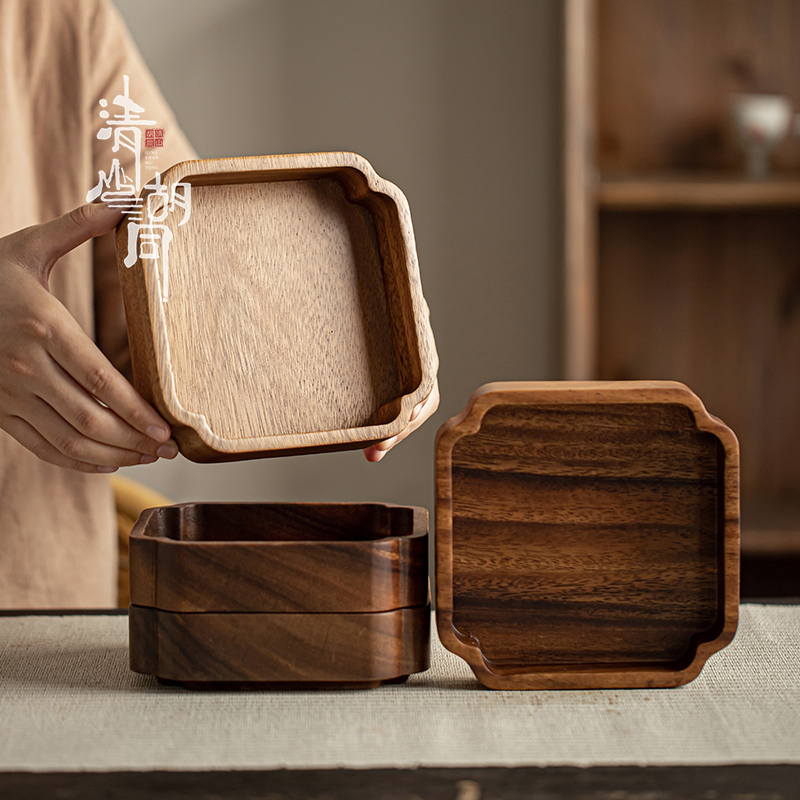 清山胡同胡桃木中式果盘茶点盘