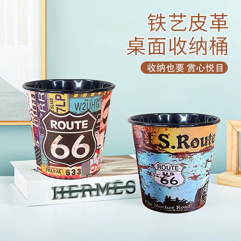 铁艺桌面垃圾桶美式复古工业风铁皮做旧桌上收纳台面迷你小号纸篓