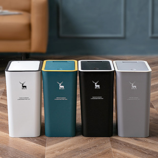 简约轻奢夹缝塑料垃圾桶大容量带盖按压家用厕所厨房用大号垃圾桶