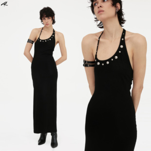 TIE时髦酷铆钉连衣裙 THE RIP 百搭夏日黑色露背长裙 原创正版