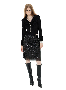 RIPTHETIE原创高级感重工黑色亮片半身裙气质修身包臀珠片短裙子