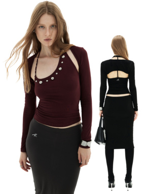 RIP THE TIE简约铆钉休闲两件套打底上衣 时髦cleanfit百搭设计感