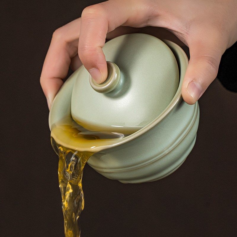 汝窑三才盖碗茶杯单个茶碗开片可养泡茶碗景德镇汝瓷手.工复古宋,餐饮具,盖碗,淘宝优惠券,粉丝福利购,淘宝优惠卷