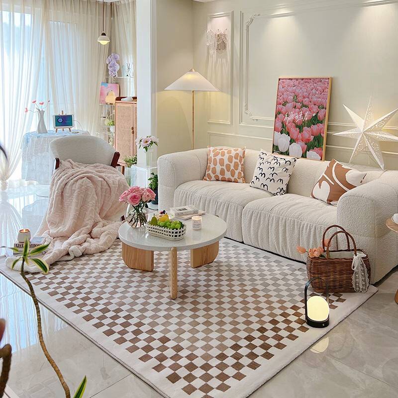 宇秀2023经典棋盘格地毯现代简约轻奢客厅沙发卧室床前毯茶几地垫