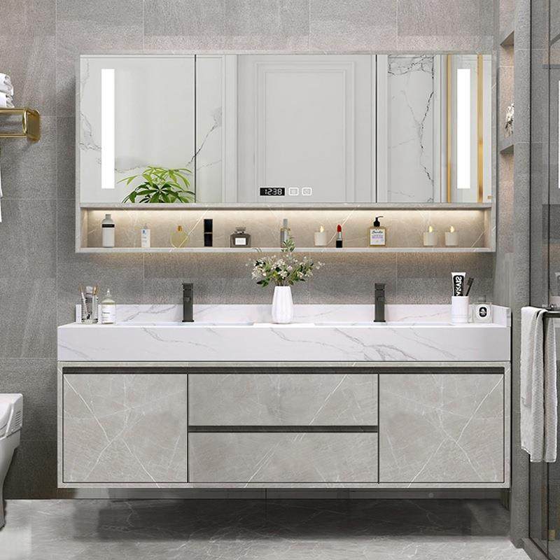 智能镜柜555岩板热弯陶瓷盆浴室合可丽耐一柜体盆洗脸柜无缝双组