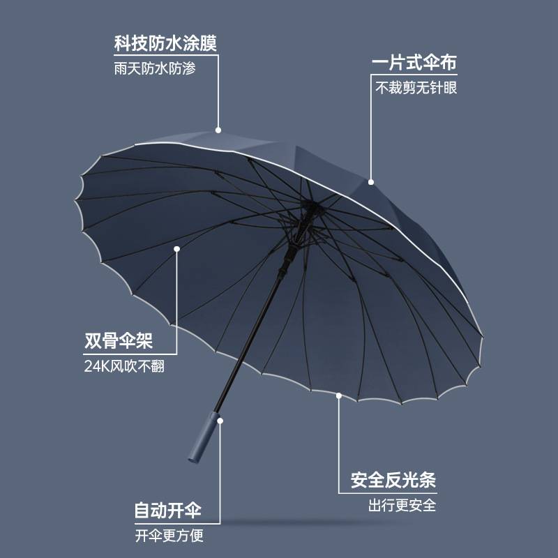 高端雨伞24骨长柄自动雨伞大号男士加大加固防风伞加厚商务伞印lo