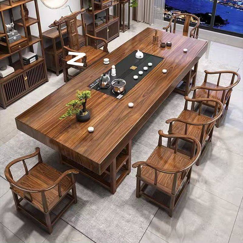 实木大板茶桌桌椅组合中式家用茶台泡茶办公室原木茶几一体一整套