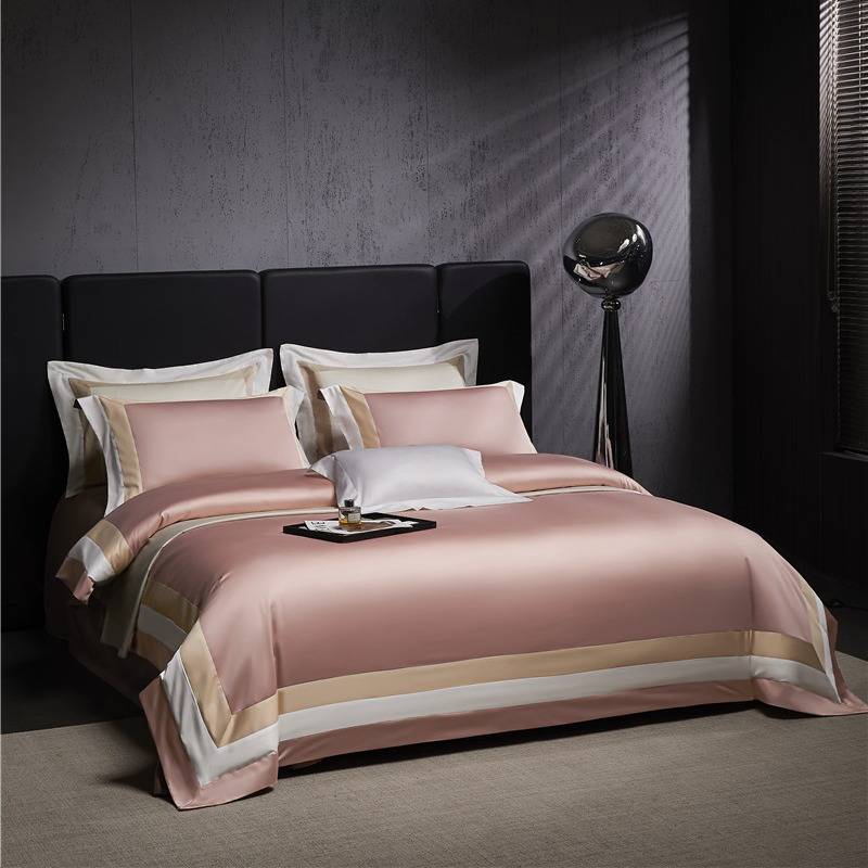 轻奢简约100S纯色贡缎长绒棉床单四件套纯棉全棉床笠被套床上用品