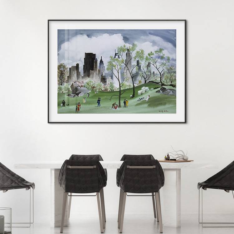 简约复古油画loft公寓桌摆纽约中央公园水彩画客厅装饰电表箱遮图片