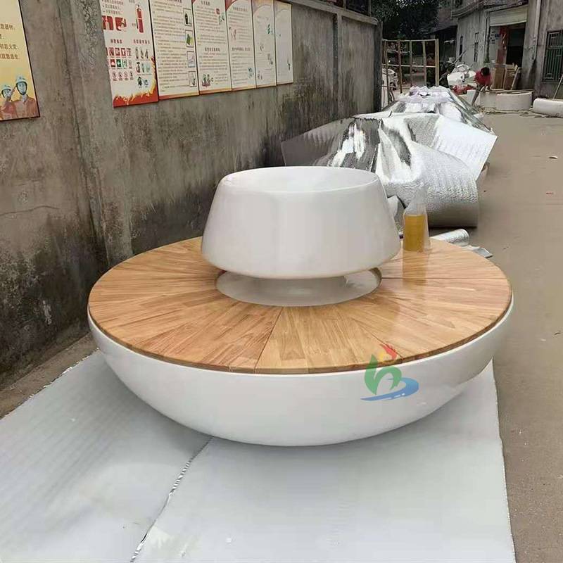 厂家直供玻璃钢圆形花盆组合创意商场酒店广场户外美陈休闲椅坐凳