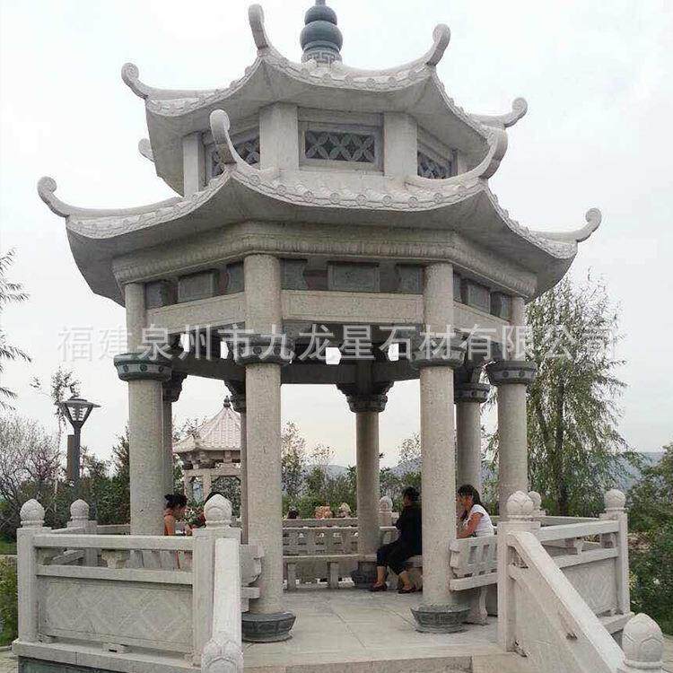 园六林户外中单层古雕建角凉亭青石双层六角石亭子SD-3021欧式石