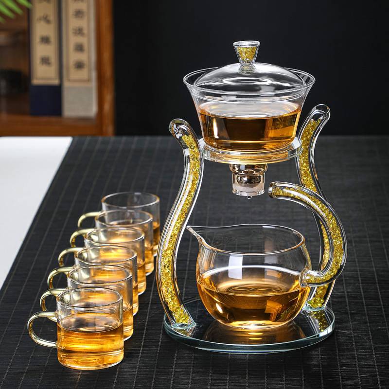 家用懒人半自动茶具套装 高硼硅玻璃磁吸泡茶器 中式宫灯茶壶