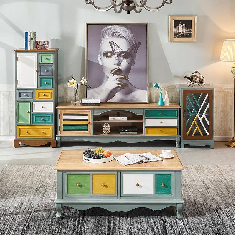 美式乡村仿古储彩绘斗柜地中海手绘厅复门古立柜欧式田园RES收纳