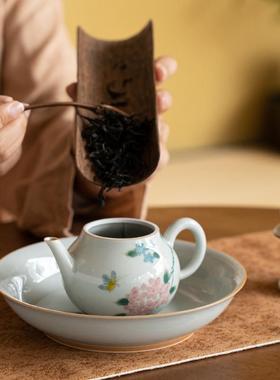 仿古青釉过下手绘壶人家用泡茶手执壶球孔滤陶瓷泡茶81420茶壶文