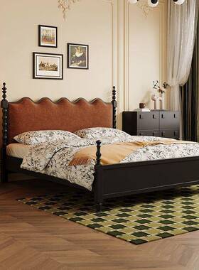 美式古实木床软包床古风法DD102169主卧田双人复床式民宿中现代简