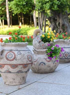 庭院花园布置阳装景室8365复古外复古做旧欧式造花缸台小区院子景