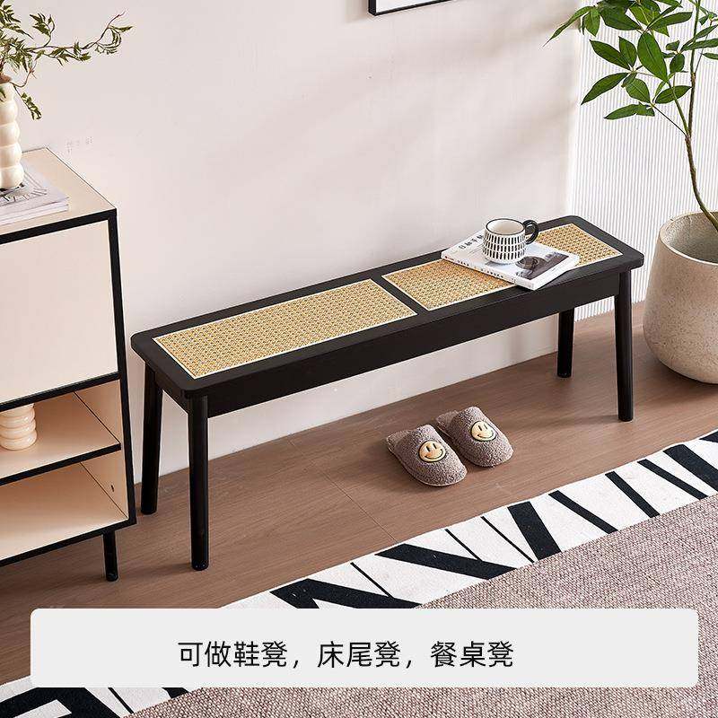 众之用藤编长条凳亿昌长凳迪尔椅日式原木设计师长板凳实木加家床