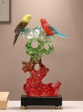 中式轻奢假山小ETC鸟新植物摆件样板客间厅艺术太湖石桌面装装饰