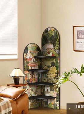 厅中风墙角转角柜落地摆件客视电柜JOJ边转古角置物架多层柜一体