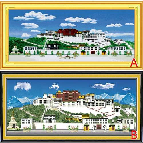 布达画拉宫印花十字LQZ绣新客厅山水流水财魔方款圆钻粘贴生钻石